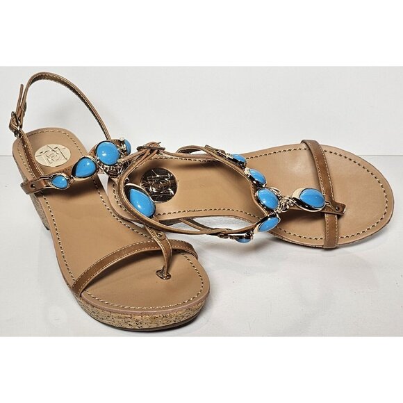 PRIMADONNA COLLECTION WOMEN SANDALS SIZE EURO 36 TAN TURQUOISE BEADING NEW - Picture 9 of 12